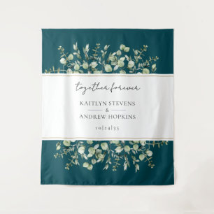 Teal Eucalyptus Wedding Together Forever Tapestry