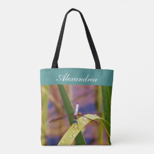 Teal eyes Dragonfly w/ Name Tote Bag