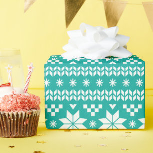 Teal Fair Isle Christmas Sweater Pattern Wrapping Paper