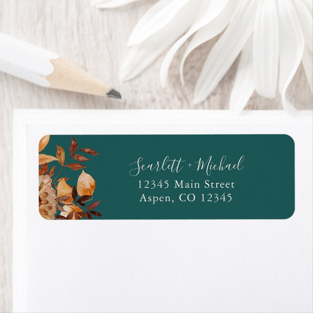 Teal Fall Return Address (Elegant Teal Fall Floral Return Address Label by Painted Paperie
)
