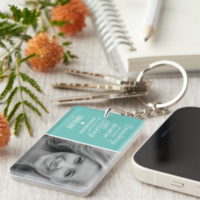 Teal Family Memorial Photo Remembrance Keepsake Key Ring (Front Right)