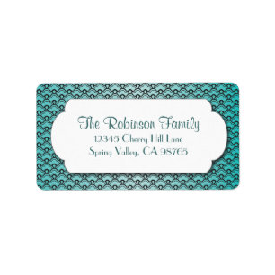Teal Fan Pattern with White Frame Label