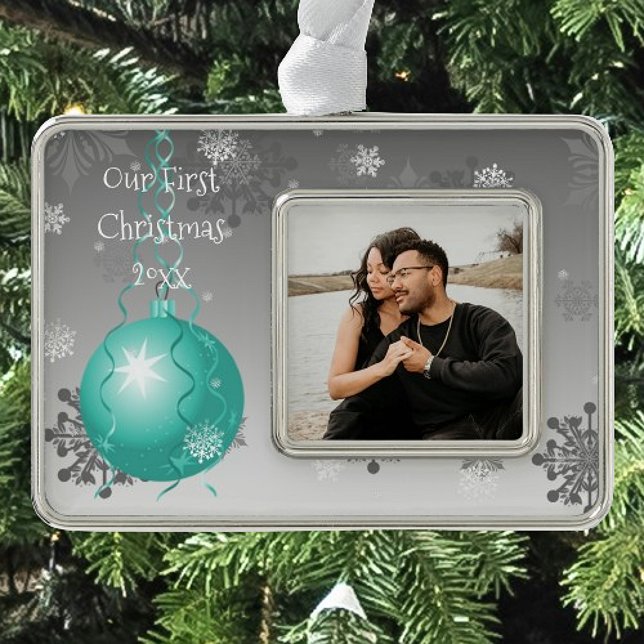 Teal Fancy Christmas Framed Ornament (Teal Fancy Ornament Christmas Framed Ornament)