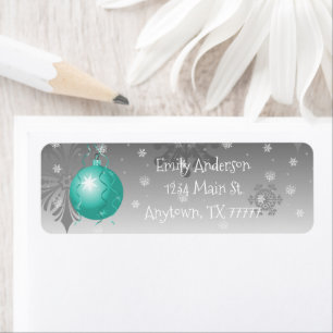 Teal Fancy Christmas Ornament Address Label