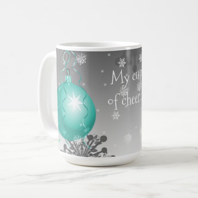 Teal Fancy Christmas Ornament Coffee Mug (Front Left)
