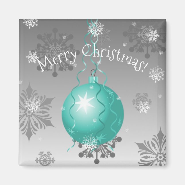 Teal Fancy Christmas Ornament Magnet (Front)