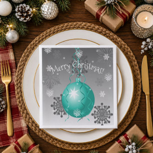 Teal Fancy Christmas Ornament Paper Napkin