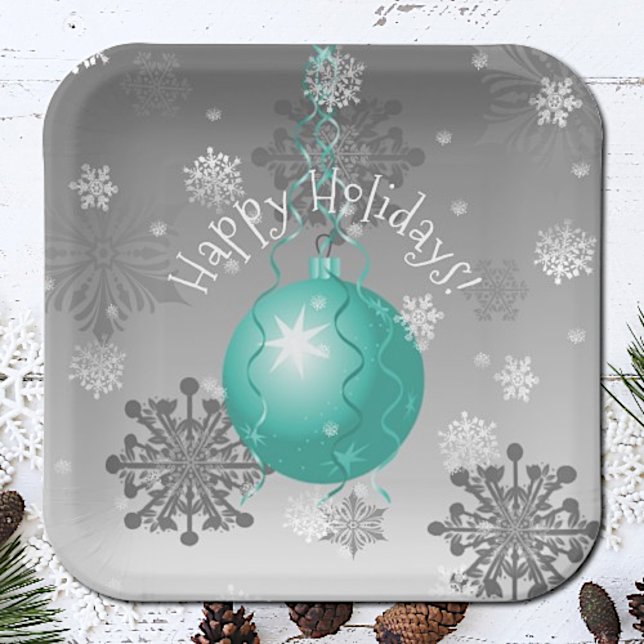 Teal Fancy Christmas Ornament Paper Plate (Teal Fancy Christmas Ornament Paper Plates)