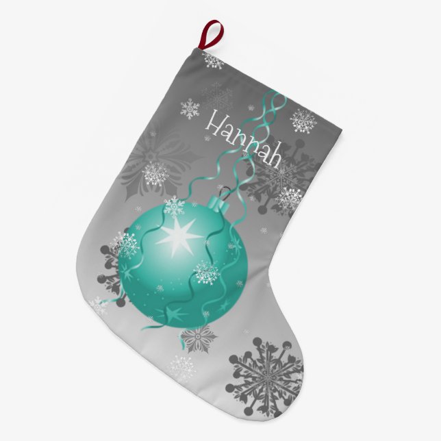 Teal Fancy Christmas Ornament Stocking (Front (Hanging))