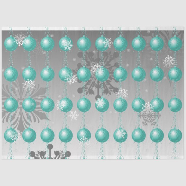 Teal Fancy Christmas Ornament Tissue Paper (Front)