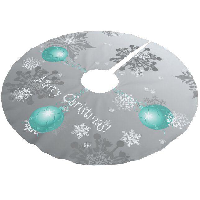 Teal Fancy Christmas Ornament Tree Skirt (Angled)