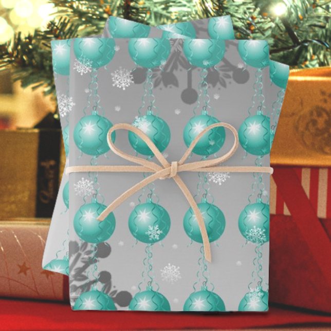 Teal Fancy Christmas Ornament Wrapping Paper (Teal Fancy Ornament Wrapping Paper)