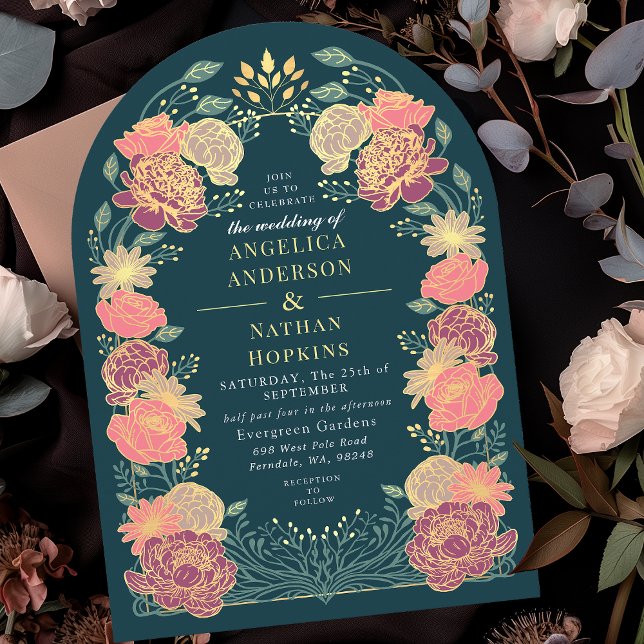 Teal Fantasy Enchanted Floral Garden Wedding Arch Invitation (Creator Uploaded)