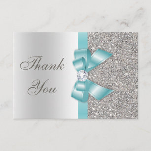 Teal Faux Bow Silver Diamonds Thank You