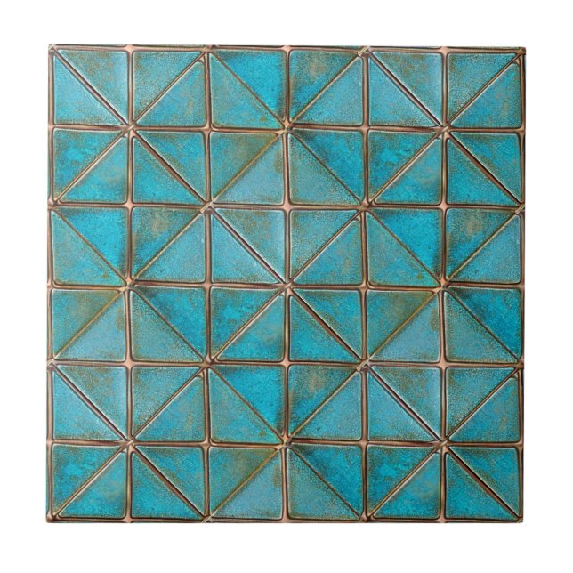 Teal faux-copper patina X-pattern aged texture  Tile (Front)