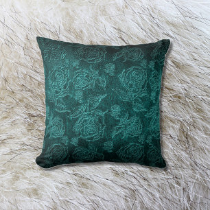 Teal Faux Embossed Rose Leather Cushion