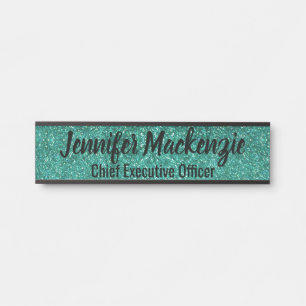Teal Faux Glitter Office Door Sign