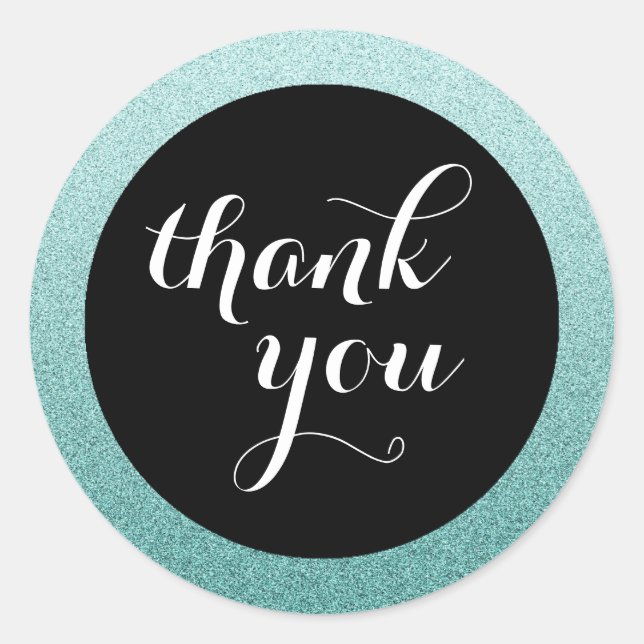 Teal Faux Glitter Thank You Favour Sticker (Front)