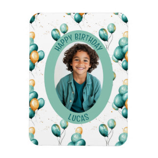 Teal Faux Gold Balloons Pattern Photo Magnet