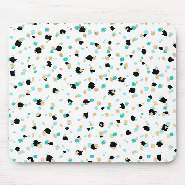 Teal, Faux Gold, & Black Speckled Paint Daubs Mouse Mat (Front)