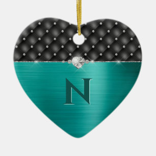 Teal Faux Metal Glam Upholstery and Monogram Ceramic Tree Decoration