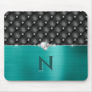 Teal Faux Metal Glam Upholstery and Monogram Mouse Mat