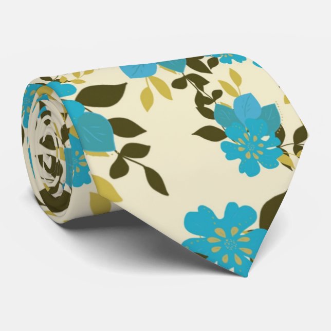 Teal Fawn Floral Pattern Tie (Rolled)