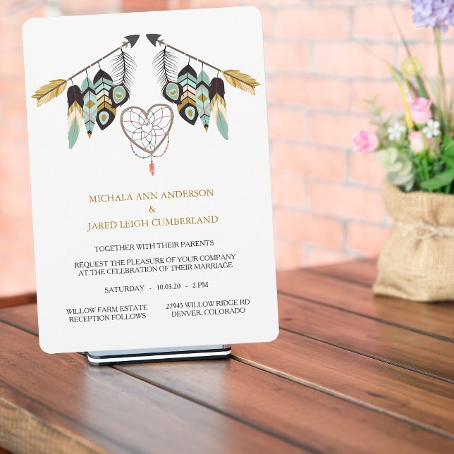 Teal Feather Arrow Dreamcatcher Wedding Invitation (Creator Uploaded)