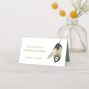 Teal Feather Arrow Wedding Place Card