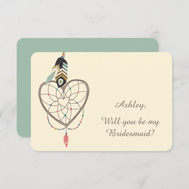 Teal Feather Dreamcatcher Bridesmaid Invitation (Front/Back)