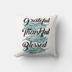 teal feathers grateful thankful blessed pilow cushion