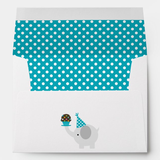 Teal Festive Birthday Elephant Envelope (Back (Bottom))