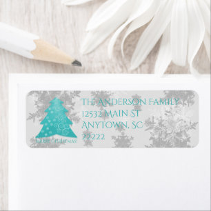 Teal Festive Christmas Tree Address Labels