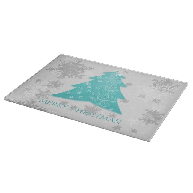 Teal Festive Christmas Tree Cutting Board (Corner)