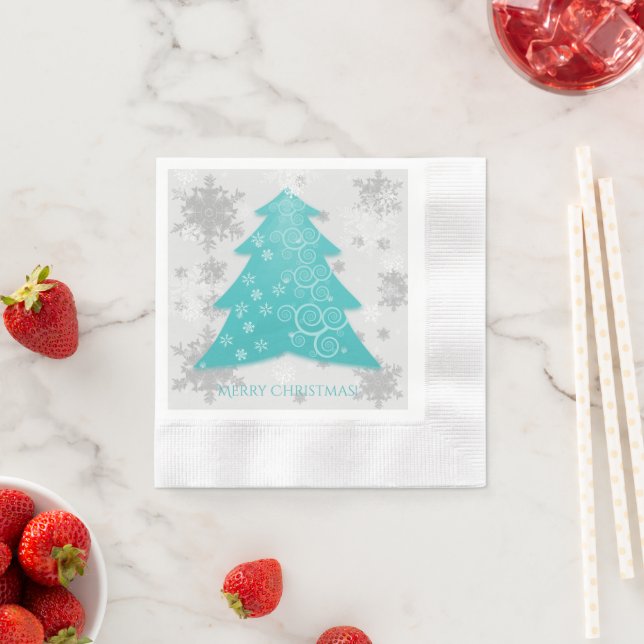 Teal Festive Christmas Tree Paper Napkin (Insitu)