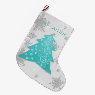 Teal Festive Christmas Tree Stocking
