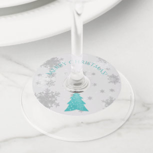 Teal Festive Christmas Tree Wine Glass Tags