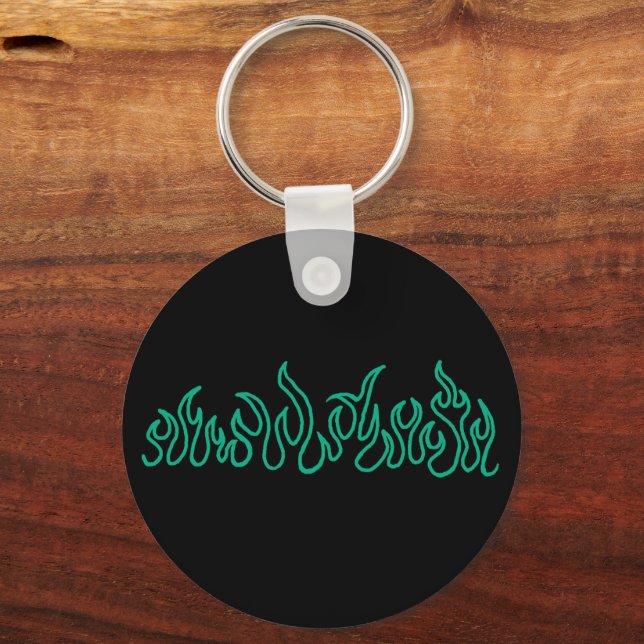 Teal Fire Flames Blaze Outline Key Ring (Front)