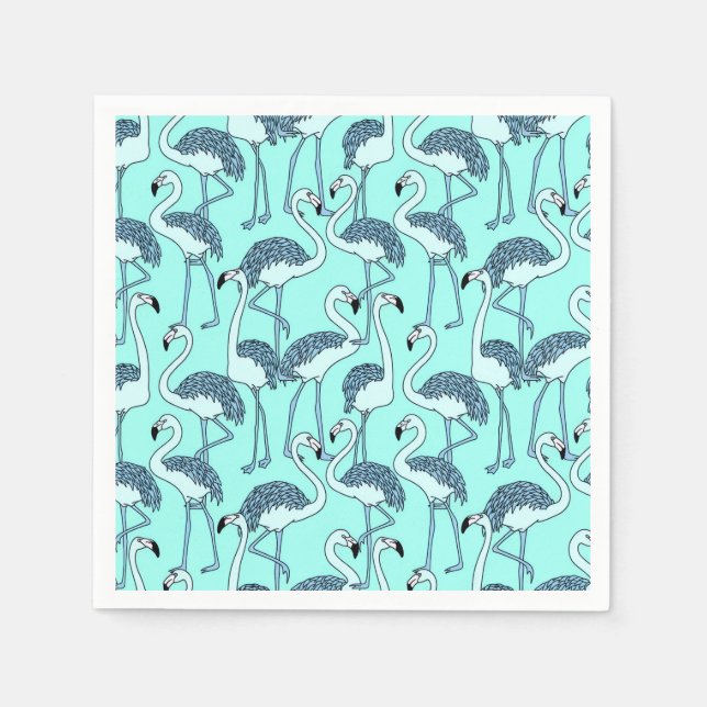 Teal Flamingo Pattern– Tropical Minimalist  Napkin (Front)