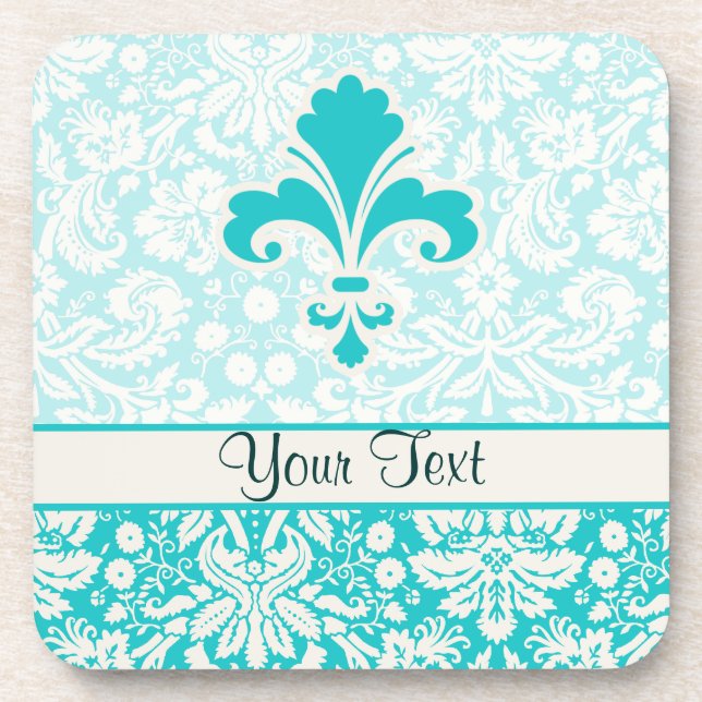 Teal Fleur de lis Coaster (Front)