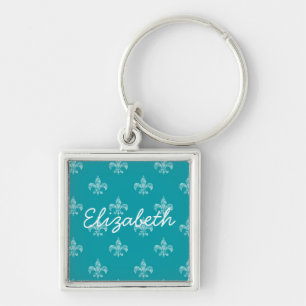 Teal Fleur de Lis Key Ring