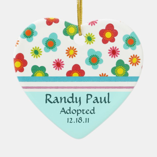 Teal Floral Adoption Announcement Ornament (Front)