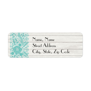 Teal Floral and Wood Address Label