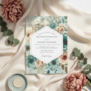 Teal Floral Aura Wedding Invitation