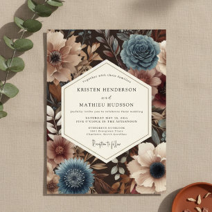 Teal Floral Autumn Romance Wedding Invitation