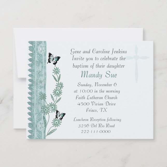 Teal Floral Baptism Invitation (Front)