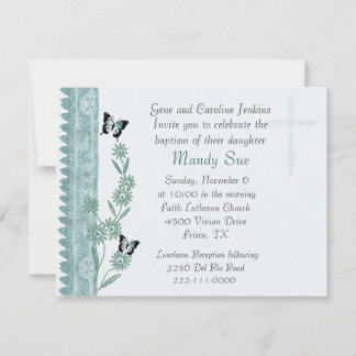 Teal Floral Baptism Invitation