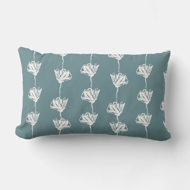 Teal Floral Bedroom Decor Lumbar Cushion (Front)
