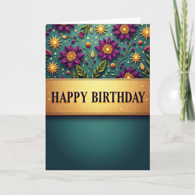 Teal Floral Birthday Card (Front)