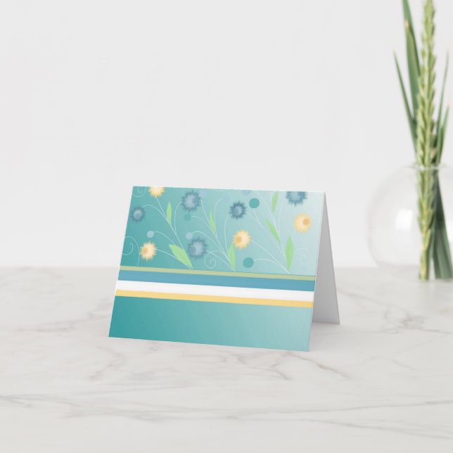 Teal Floral Blank Note Card (Front)